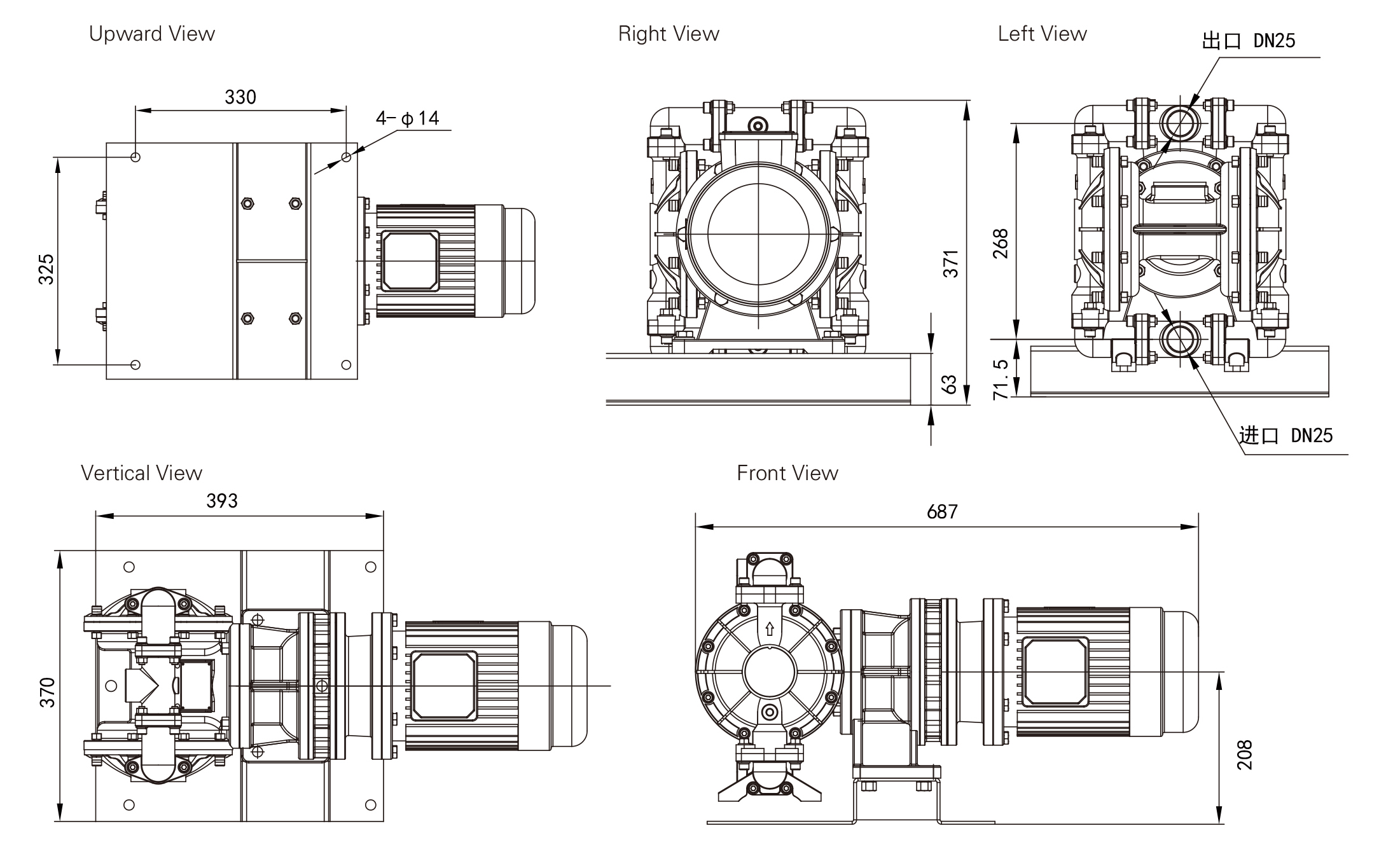 BFD 25 S Aluminum alloy Stainless Steel Cast steel dimension