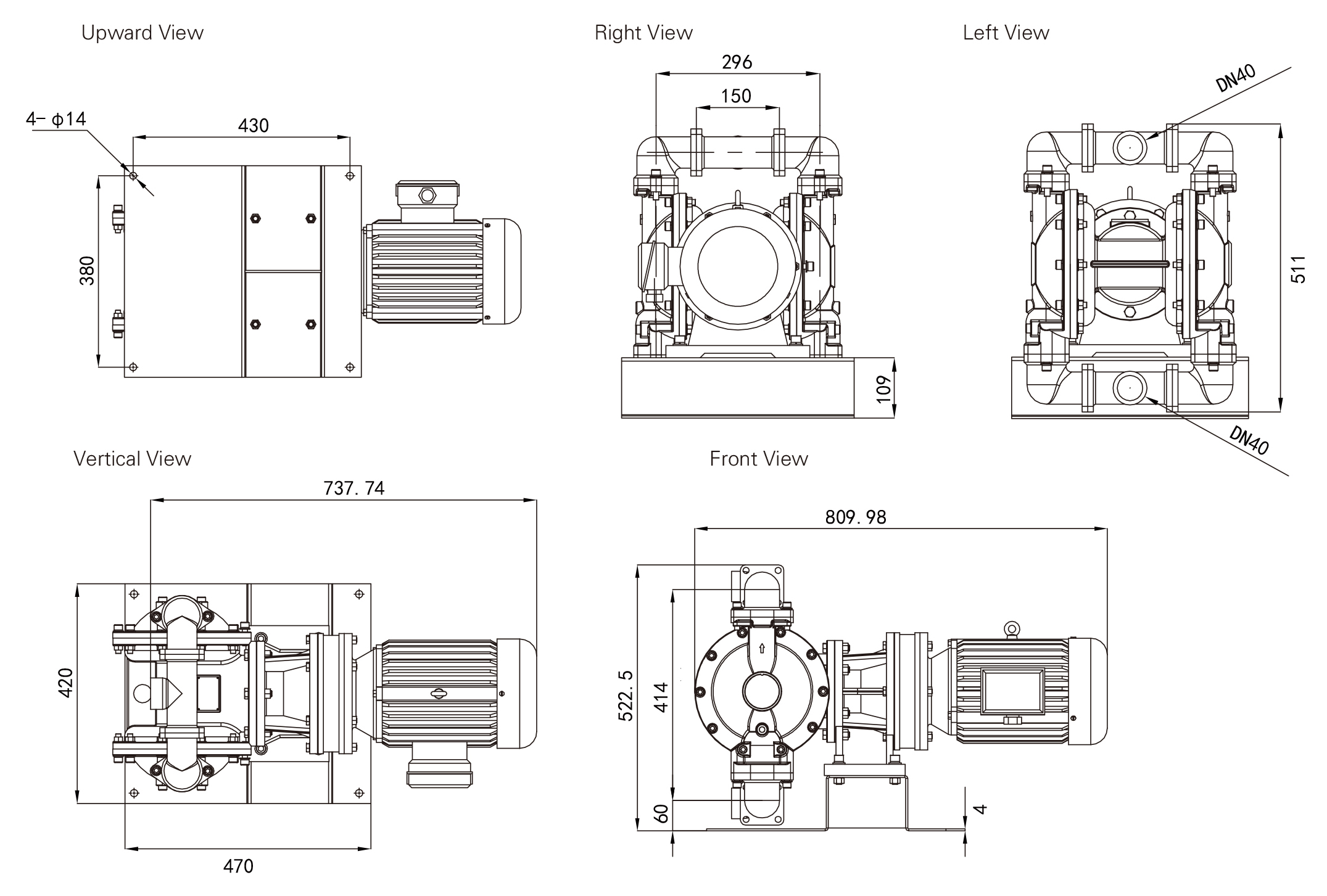 BFD 40 S Aluminum alloy Stainless Steel Nodular cast iron Engineering plastics Fluorine plastic dimension