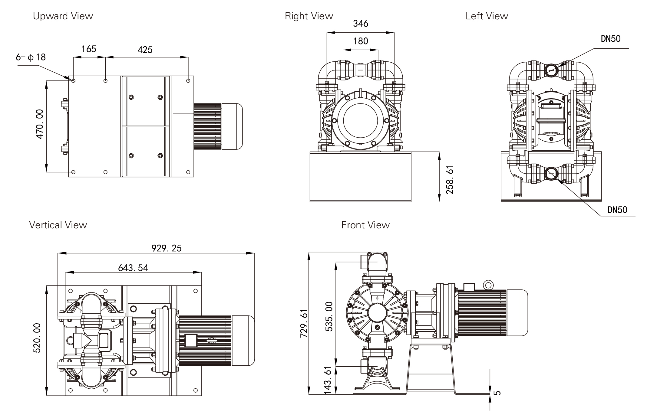 BFD 50 S Aluminum alloy Stainless Steel Nodular cast iron Engineering plastics Fluorine plastic dimension