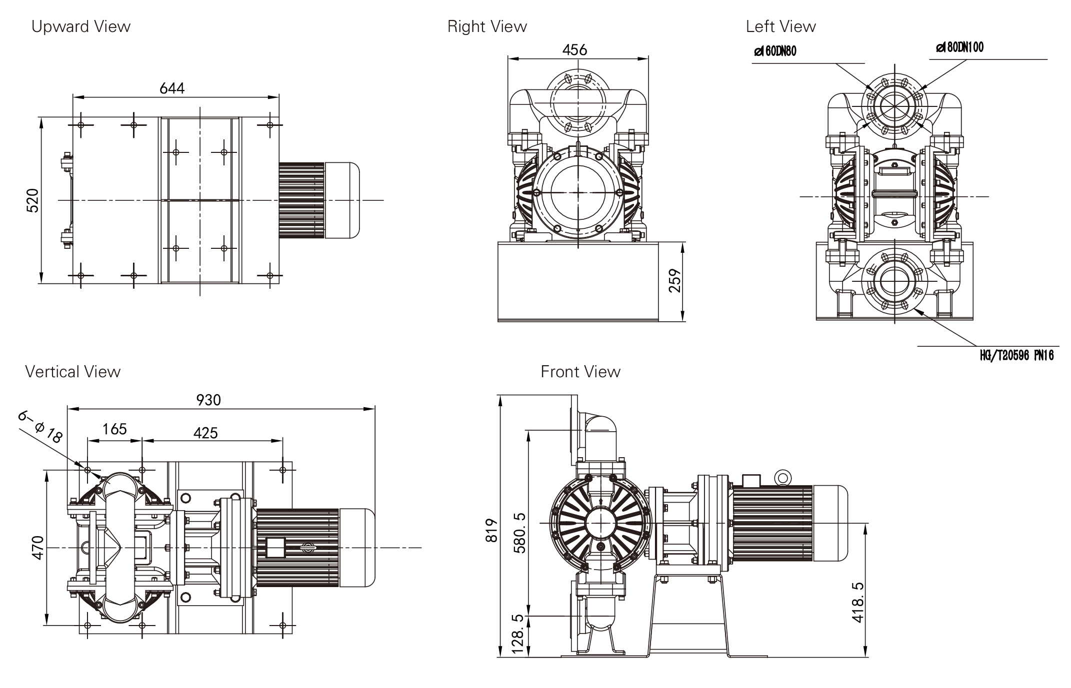 DBY3 80 100 Aluminum alloy Stainless Steel Nodular cast iron dimension