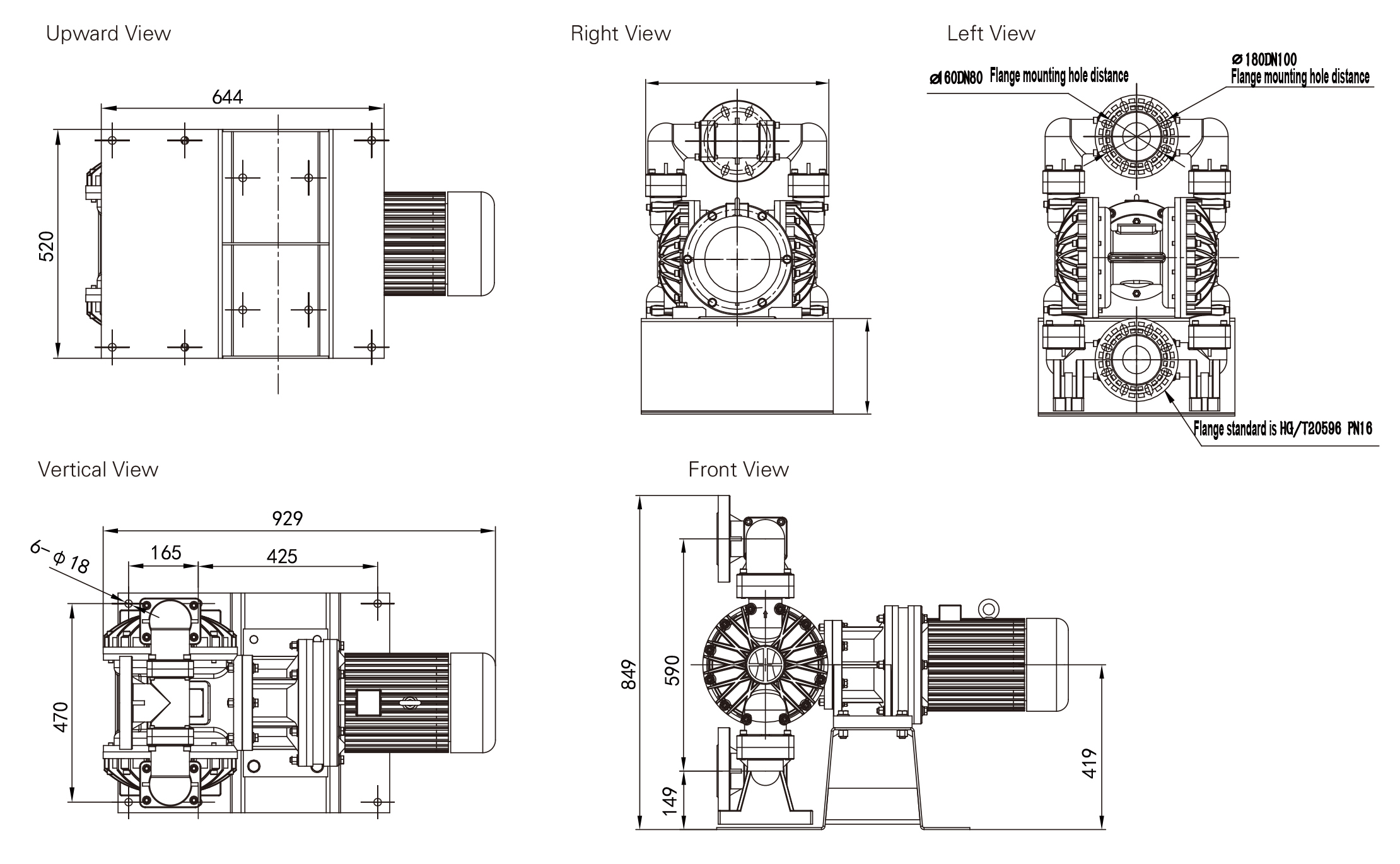 DBY3 80 100 Engineering plastics Fluorine plastic dimension